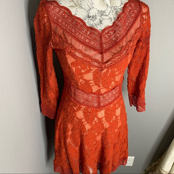 Urban Outfitters Orange Lace Sheer Dress Boho MED - Picture 2 of 5